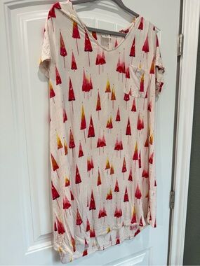 Soma XXL Christmas Tree Sleep Shirt Nightgown Pink Holiday Pajama Dress